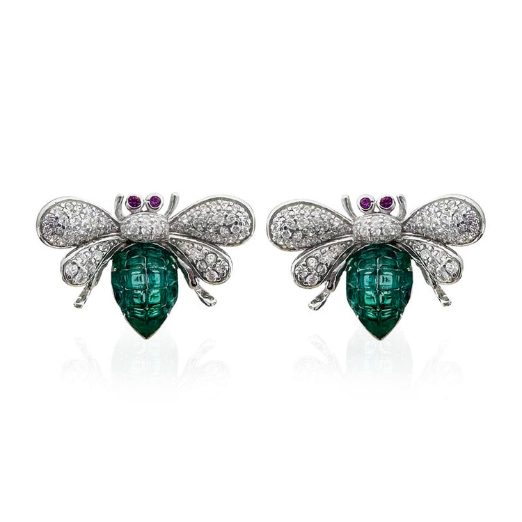 Bee Earrings Emerald