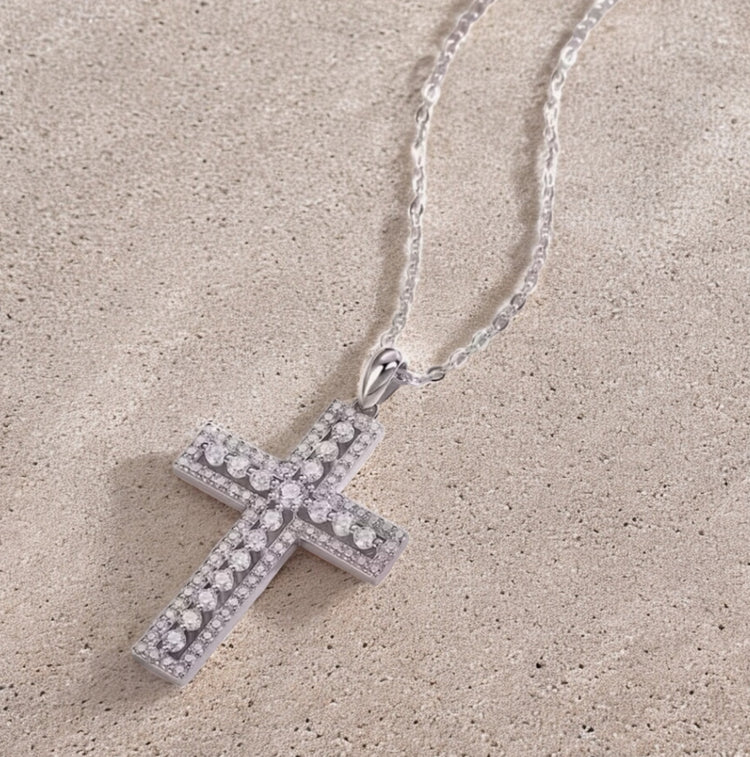 Double Row Pavé Cross Necklace