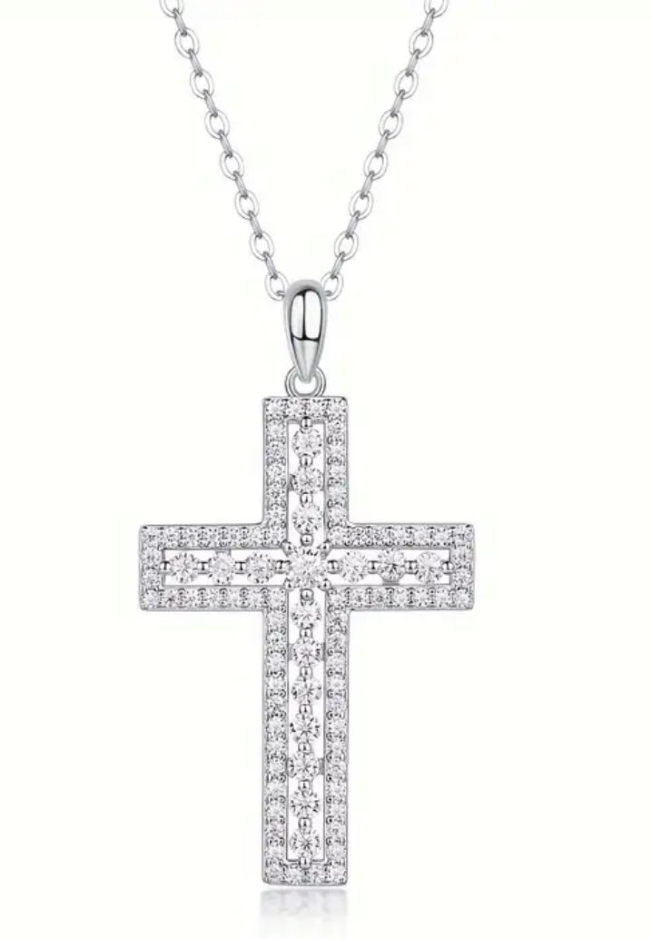 Double Row Pavé Cross Necklace