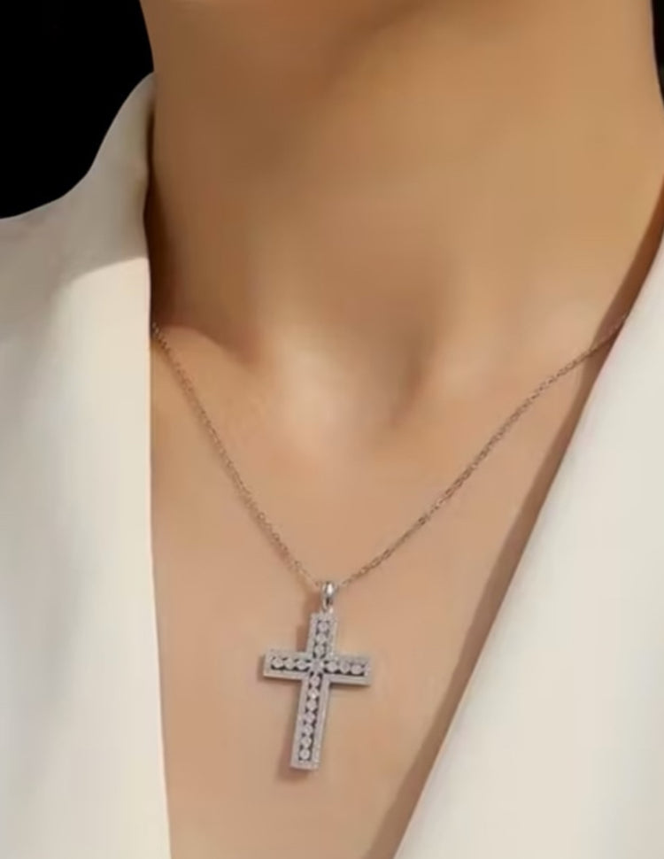 Double Row Pavé Cross Necklace