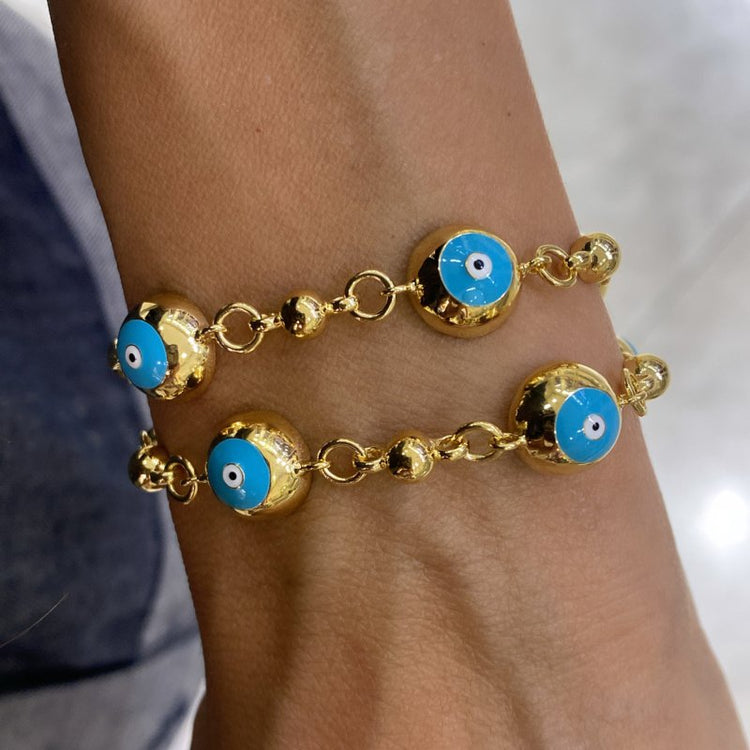 Gold Eye Charm Enamel Bracelet