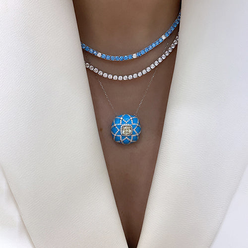 Enamel Turquoise Moissanite Necklace