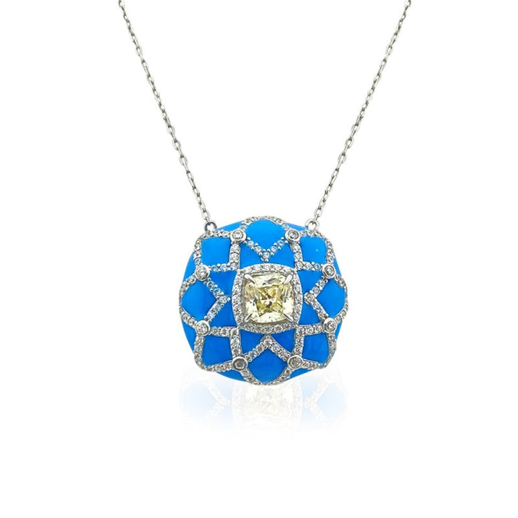 Enamel Turquoise Moissanite Necklace